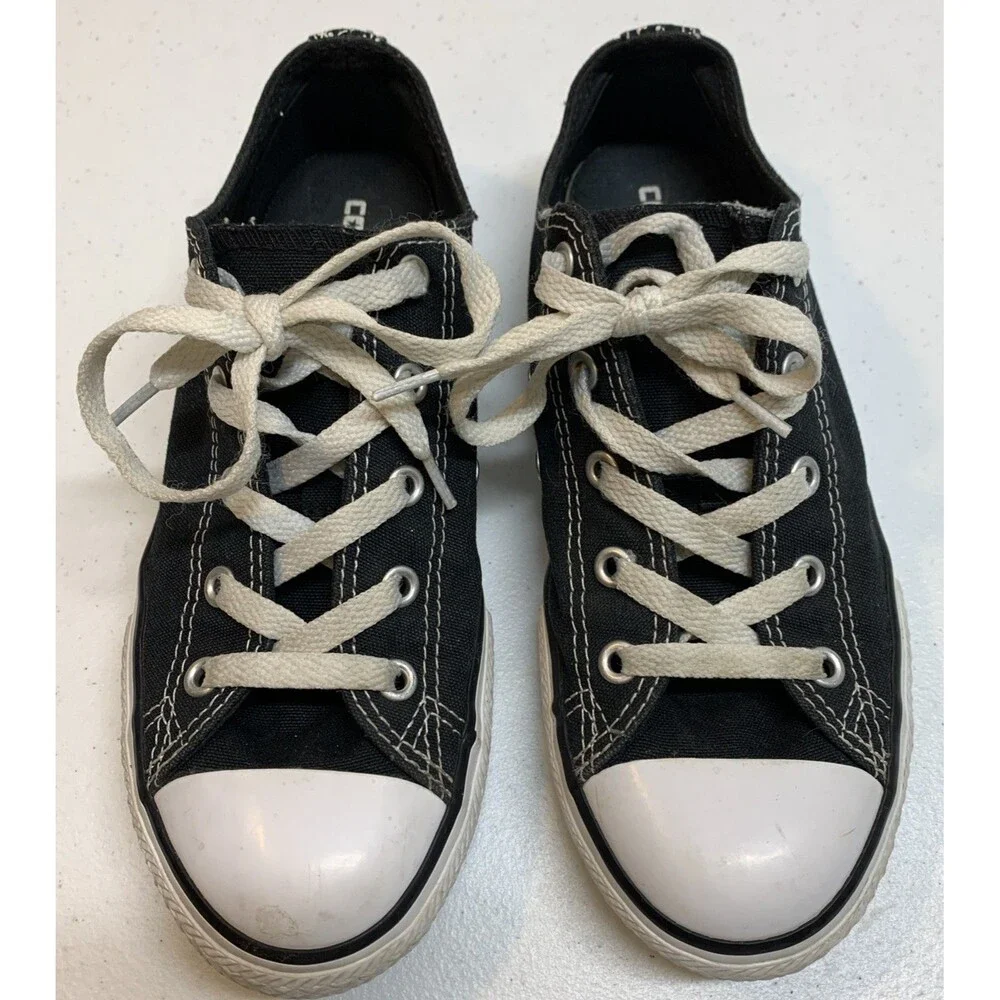 Converse All Star Low Black White Floral Double Tongue Sneakers Junior 3